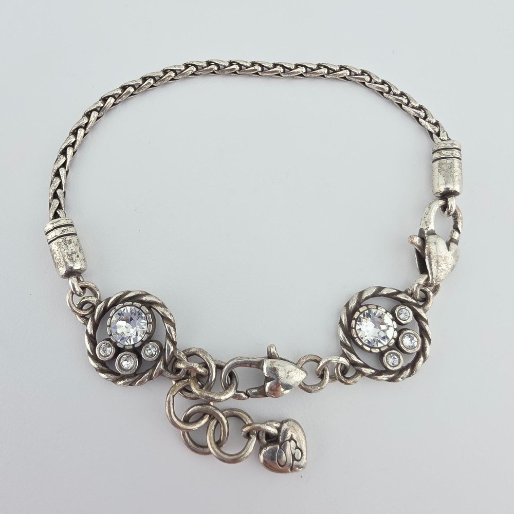BRIGHTON 'Halo' Charm Bracelet SWAROVSKI Crystal Wheat Chain Silver Plate 7.5"